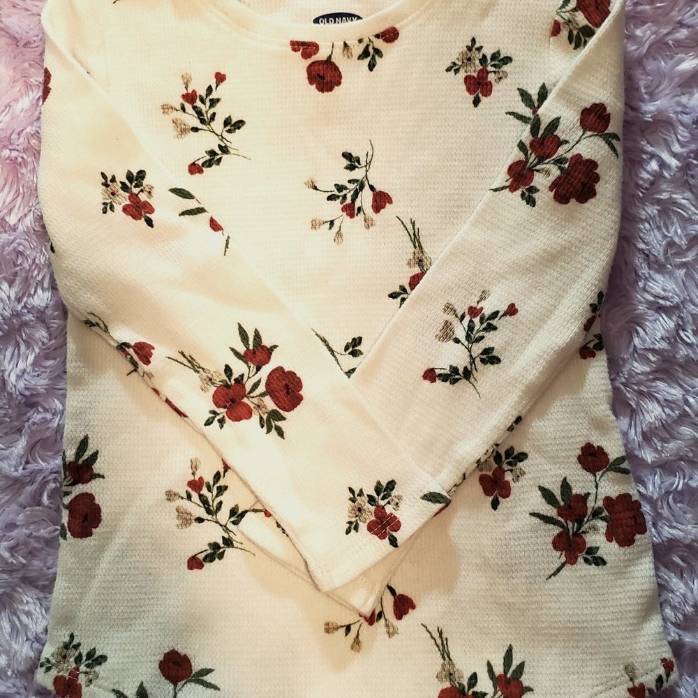 Pre-owned Old Navy Girls Shirt Size 4T Long-Sleeve Cream Color/Floral Thermal